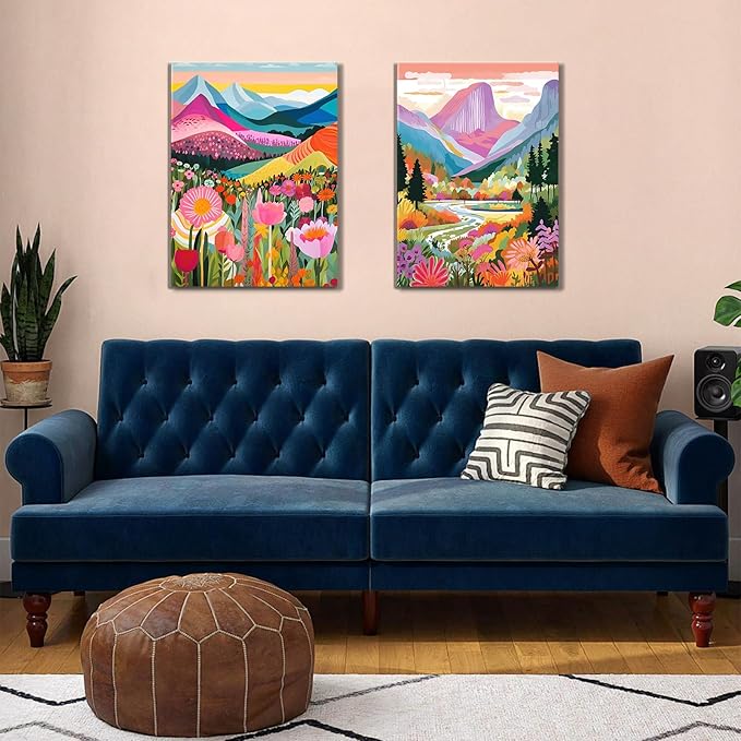 2 Pack Paint by Numbers Kit for Adults Beginners - 12x16 Inch DIY Painting with Numbers for Adults Mountains Kits on Canvas,Wander Painting by Number for Adult Home Decor