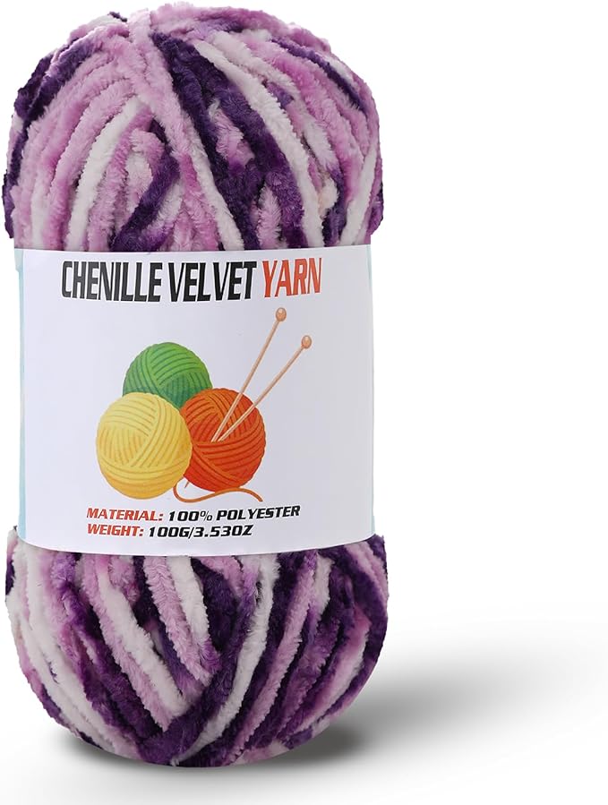 Velvet Chenille Chunky Yarn, Handcrafts Weaving Soft Chenille Yarn for Crocheting Clearance, Used for Making Baby Yarn Blanket, Clothes, Knitting Creations (1 - Colorful - F)