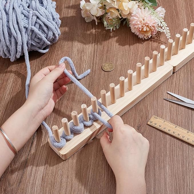PH PandaHall Wooden Knitting Loom Chunky Blanket Kit Foldable Knitting Board Yarn Crochet Loom Portable Wood Looms Frame for Blankets Weaving DIY Hand Yarn Crafts Beginners Gifts Home Decor