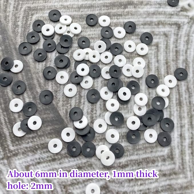 3000pcs Heishi Vinyl Beads Flat Round Polymer Clay Spacer Beads for Making Bracelet Necklace Earring Accessories DIY Handmade Craft(White/Black, 6mm)