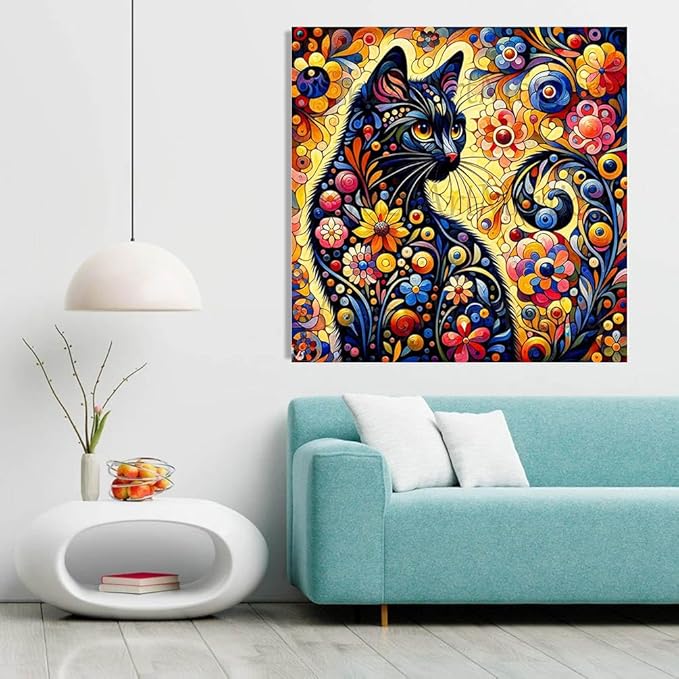 Cat Diamond Painting Kits for Adults Beginners - Black Cat Diamond Art Kits for Adults, Full Drill DIY 5D Diamond Painting Black Cats Gem Art Crafts Kits for Home Wall Decor 13.8x13.8 in