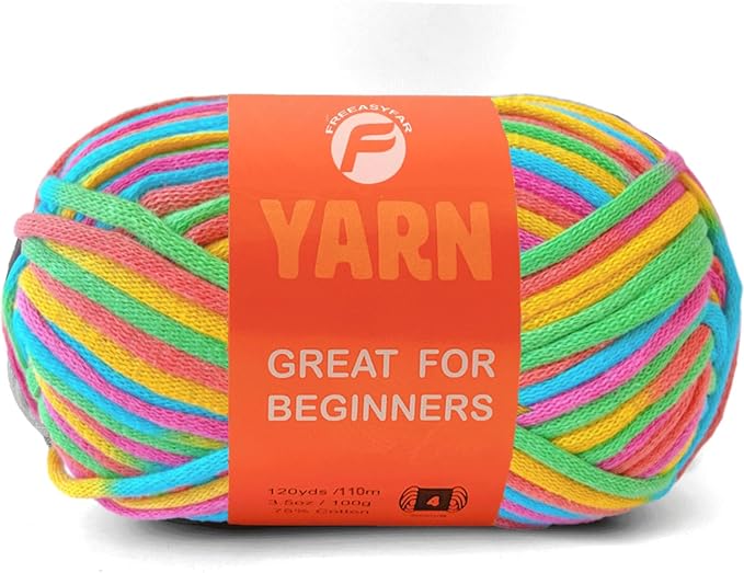 3.5Oz/120yds Rainbow Yarn for Crocheting and Knitting;Worsted-Weight Medium #4;Cotton Blend Yarn for Beginners with Easy-to-See Sitches,Great for Amigurumi DIY(Rainbow,1 Skein)