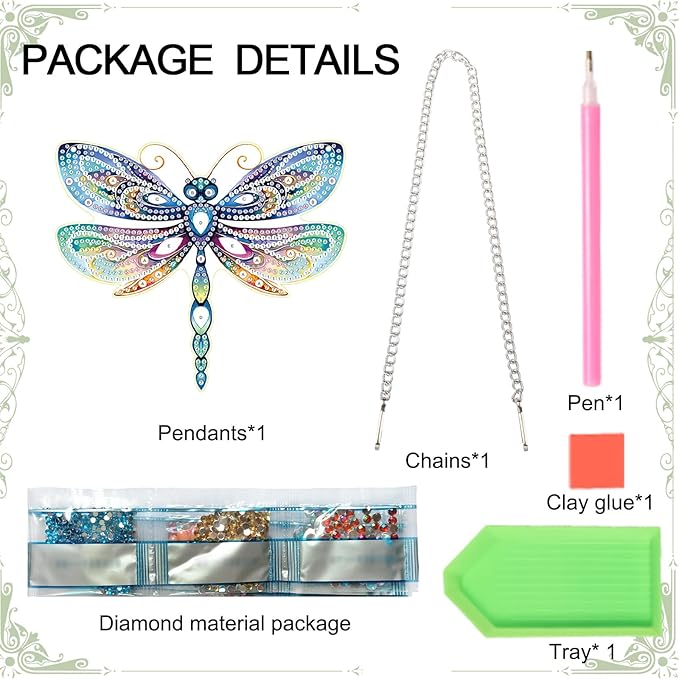 AiYuanzsh Animal Dragonfly Diamond Painting Kit Ornament with Hanging Chain DIY Diamond Art Acrylic Crystal Hanging Pendant Paint by Number Stained Glass Wall Art for Adults Home Wall Decor Gift