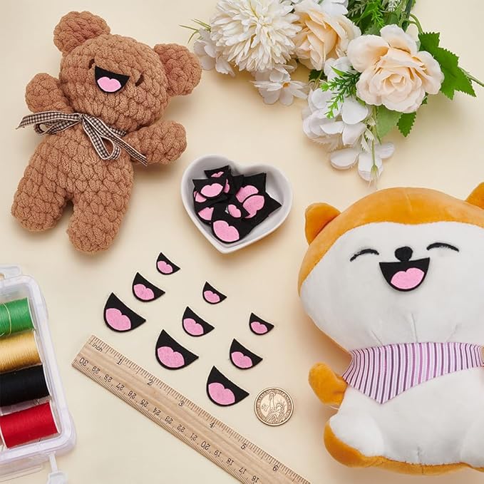 FINGERINSPIRE 30 PCS Felt Mouth for Dolls 3 Size Felts Craft Doll Mouths Pink Black Felts Mouths Safety Felt Mouth for Adults Crafts Puppet Teddy Bear Crochet Stuffies Plush Animals DIY Accessories