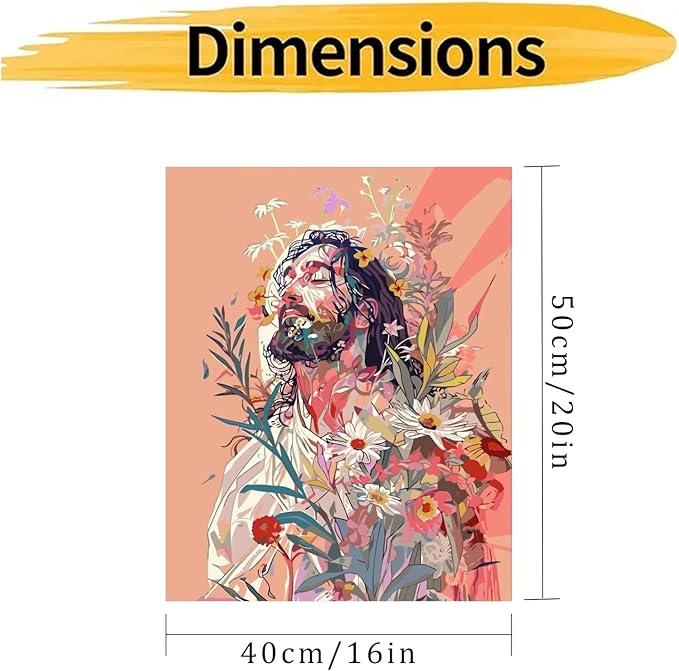 CHWGLFGG Paint by Numbers Kit for Adults Beginner, Jesus and Flowers Adult Paint by Number Kits on Canvas, DIY Acrylic Oil Easy Painting by Numbers for Home Wall Decor 16X20 inch (Without Frame)