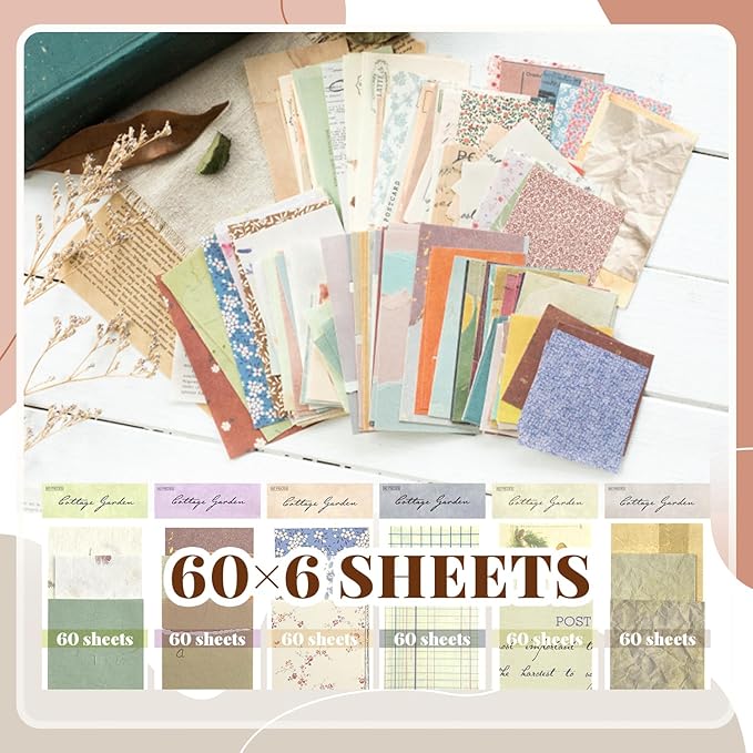 360Pcs Vintage Decor Scrapbook Supplies Kit, Rice Scrapbook Paper, For Junk Journal Supplies, Decoupage Paper,Card Making,And Decoupage Supplies DIY Mixed Media Collage Card