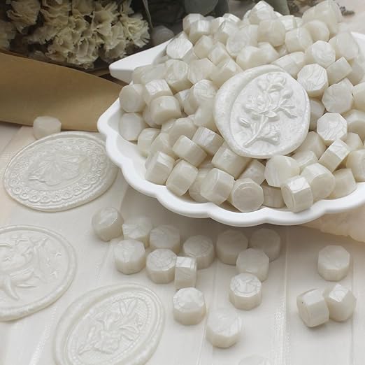 andotopee 600pcs pearl white wax seal beads, premium pearlescent sealing wax pellets for stamp seals, wedding invitation, letter envelope, thanks card, scrapbook diy & bridal crafts