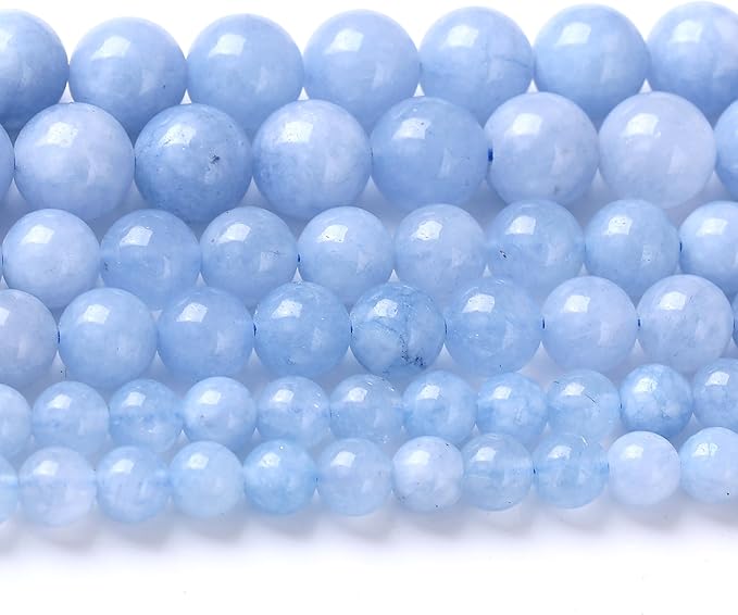 Dream Blue Chalcedony Stone Beads Jewelry Making Gemstone Round Crystal Bracelet Necklace 1 Strand 15.5inch 60PCS 6MM