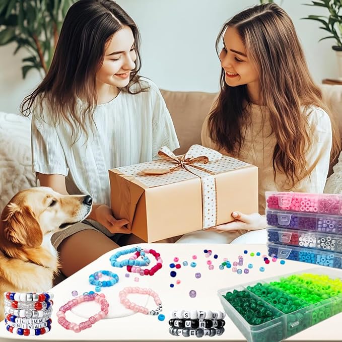MIIIM 1300 Pcs Pony Beads Kit for Friendship Bracelet, 4 Styles Kandi Bracelet Kit in Box with Individual Compartments, Hair Beads for Braids, Letters (Black and White)