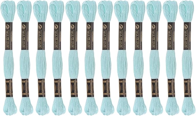 HARFINGTON 12 Skeins Embroidery Floss 8m Each Egyptian Long Fiber Cotton Cross Stitch Thread 26S/2x6 for Embroidery Projects Bracelet, Lake Blue