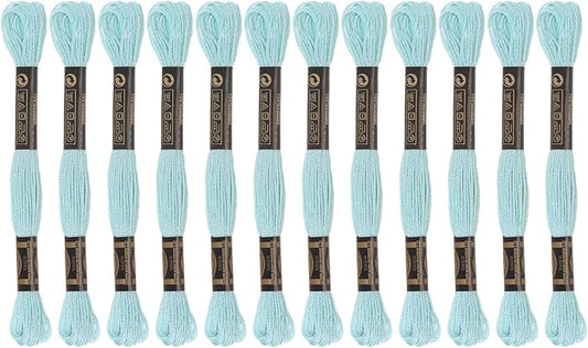 HARFINGTON 12 Skeins Embroidery Floss 8m Each Egyptian Long Fiber Cotton Cross Stitch Thread 26S/2x6 for Embroidery Projects Bracelet, Lake Blue