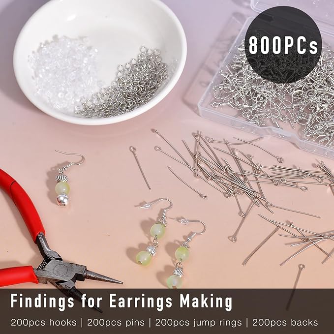stino 800/220pcs hypoallergenic earring hooks for jewelry making, stainless steel earring findings supplies, silver & gold plated (fish hook silver (800pcs))