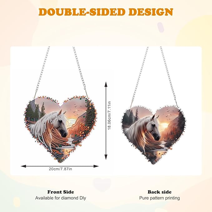 HEIBAGO Horse Diamond Art Hanging Kits for Adults, Diamond Art Suncatchers, 5D Special Shape Diamond Painting Pendant, DIY Window Ornament Gifts for Home Garden Door Wall Decor 8.3 x 8.3 Inch