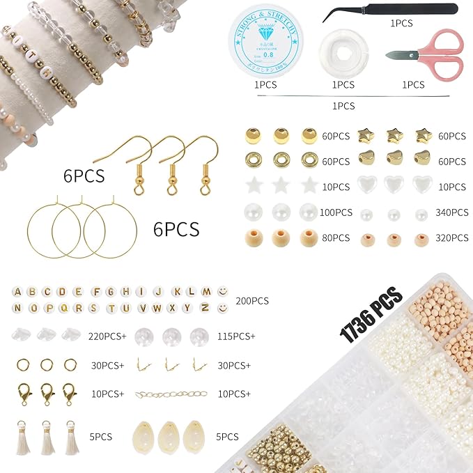 TOIPINIO Bracelet Making Kit Jewelry Making Supplies Kit Natural Stone Beads for Irregular Natural Stone with for DIY Craft-1736 PCS Friendship Bracelet/Necklace/Earrings for Adults (Clear Crystal)