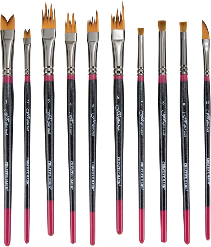 Creative Mark FX Effects Taklon Paint Brushes, Set of 10 - Watercolor, Acrylics & Oil Paint - Soft, Resilient Brush Styles: Multi-Liner, Ribbon, Angular, Dabber, Dagger - w/Resealable Vinyl Pouch