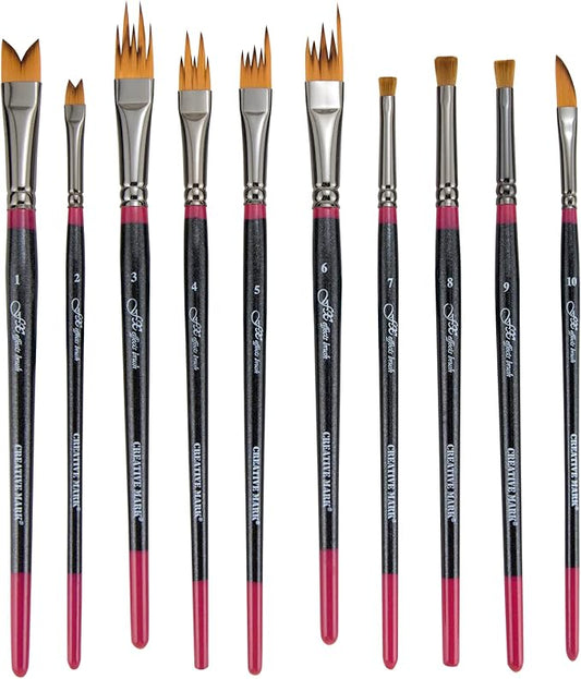 Creative Mark FX Effects Taklon Paint Brushes, Set of 10 - Watercolor, Acrylics & Oil Paint - Soft, Resilient Brush Styles: Multi-Liner, Ribbon, Angular, Dabber, Dagger - w/Resealable Vinyl Pouch