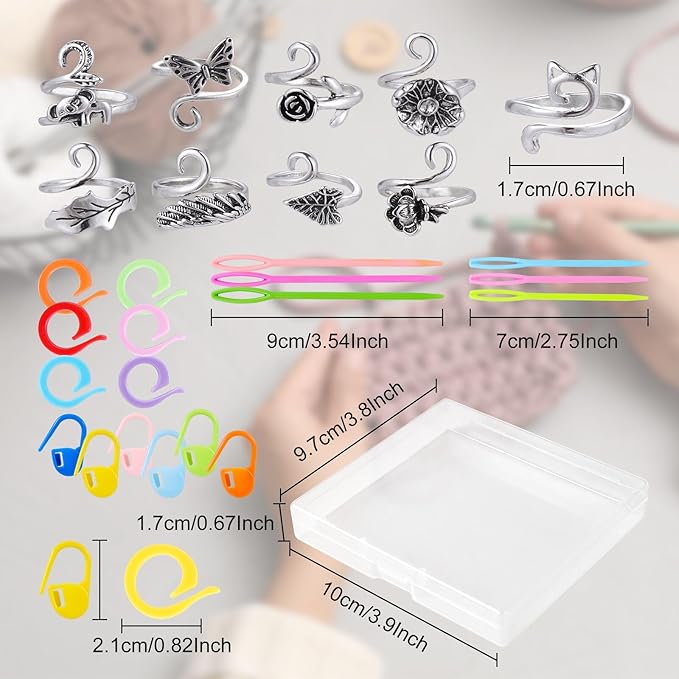 HUISUYTON 9PCS Crochet Ring for Finger, Adjustable Crochet Tension Ring, Yarn Rings for Crocheting Knitting Christmas Gifts for Women