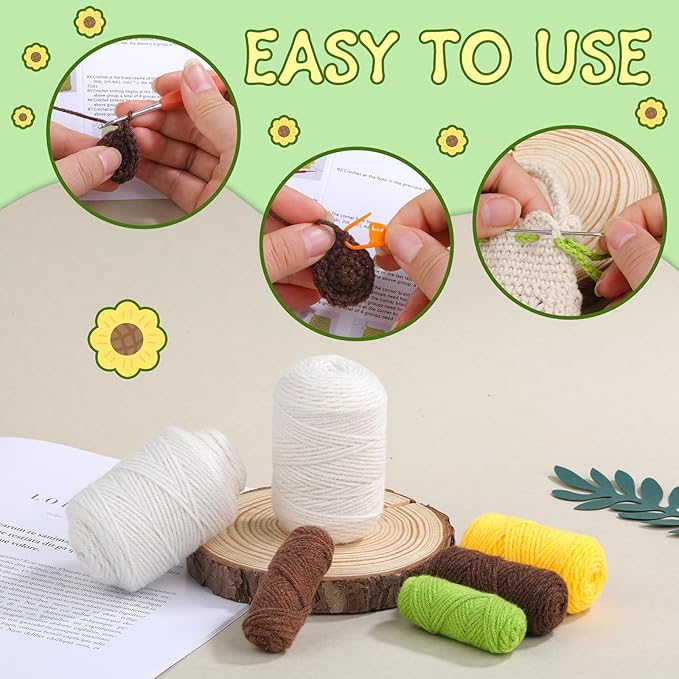 Pnytty Crochet Kit-Bag for Beginners, DIY Crochet Flower Bag Starters Craft Kniting Kits for Adults Include Crochet Yarn Hook Tools Supplies and Easy Step-by-Step Video Tutorials (Beige)