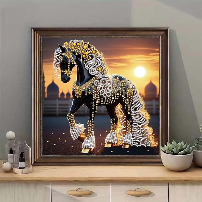 SHICERNHJ Animal Horse Diamond Art Kits for Adults Beginner,5D Special Shape Diamond Painting Kits,DIY Crystal Drill Diamond Dots Paint by Gem Art Crafts for Home Decor 12 X 12 Inch