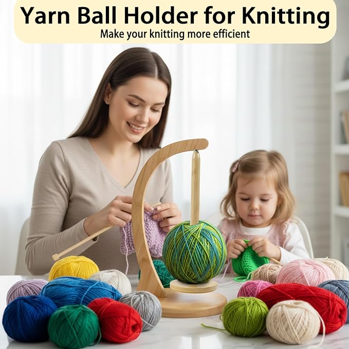 Yarn Holder for Crocheting and Knitting, Wooden Yarn Spinner with Magnetic Rotating Mechanism,Gift for Crocheter and Knitter（Natural）