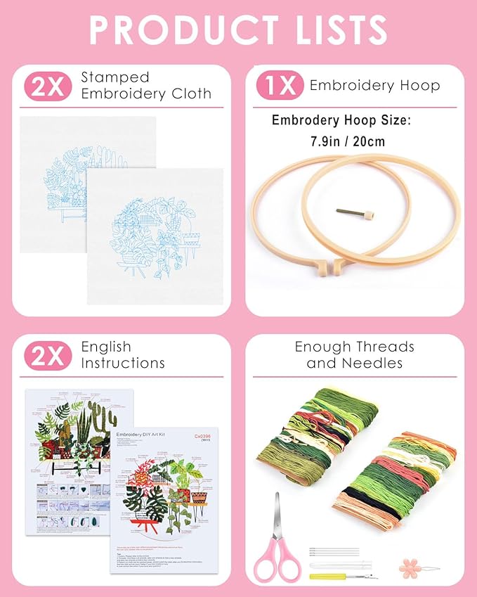 TINDTOP Embroidery Kit for Adult, Owl Embroidery Kit for Beginners Include Embroidery Cloth Hoops Threads for Craft Lover Hand Stitch with Embroidery Skill Techniques (Cactus)