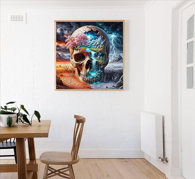 Skull Diamond Art Kits for Adults, Skull Diamond Painting for Beginners, Diamond Dot, 5D Dimond Art Paintings Kit, Gem Painting Kit, Crafts for Adults, Crystal Art, Home Wall Decor Gifts (14x14inch)