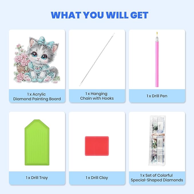 MXJSUA Big Eyes Cat Diamond Art Hanging Kits for Adults Beginners, DIY Acrylic Special Shaped Crystal Diamond Gem Drills Pendant Art Painting Ornament for Home Wall Decor Gift