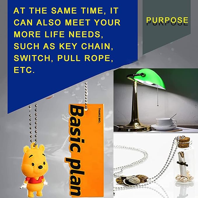 2.0mm Ball Bead Chain, Extra Long 110ft Stainless Steel Necklace Chains,Dog Tag Chain with 200 Connectors Clasps for Jewelry Chain DIY Craft Making,Men Military Keychain Jewelry Making Supplies