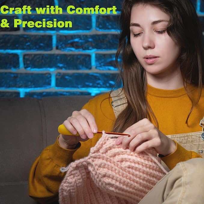 Crochet Hook Grip Ergonomic Crochet Handle Multi-Size Attachment Fits 2mm-10mm Hooks-Great for Comfort and Arthritic Hands (with 2mm-10mm Hook)