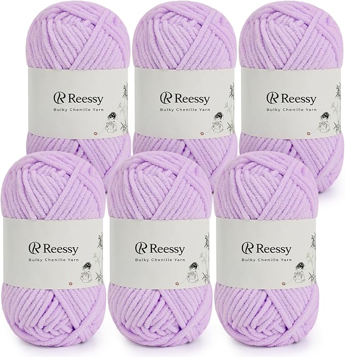 Bulky Chenille Yarn for Crocheting – 6 Pack of 50g/1.76oz Skeins, Pure Polyester, CYC #5 Bulky Weight – Ultra Soft Chenille Yarn Pack for Crafting Plush Toys, Blankets, Scarves(Lavender Mist)