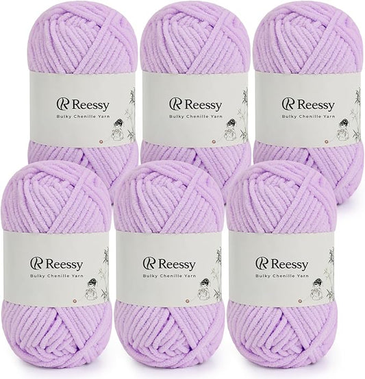 Bulky Chenille Yarn for Crocheting – 6 Pack of 50g/1.76oz Skeins, Pure Polyester, CYC #5 Bulky Weight – Ultra Soft Chenille Yarn Pack for Crafting Plush Toys, Blankets, Scarves(Lavender Mist)