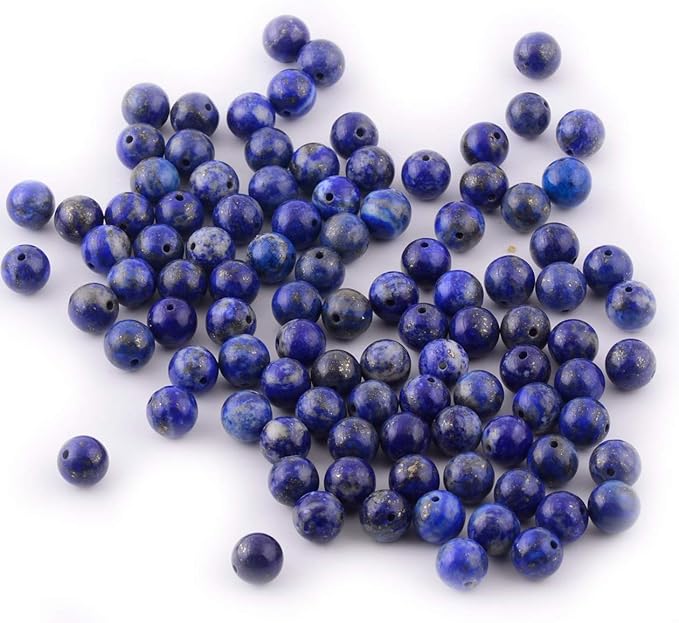 Natural Stone Beads 100pcs 6mm Lapis Lazuli Round Genuine Real Stone Beading Loose Gemstone Hole Size 1mm DIY Charm Smooth Beads for Bracelet Necklace Earrings Jewelry Making (Lapis Lazuli Blue, 6mm)