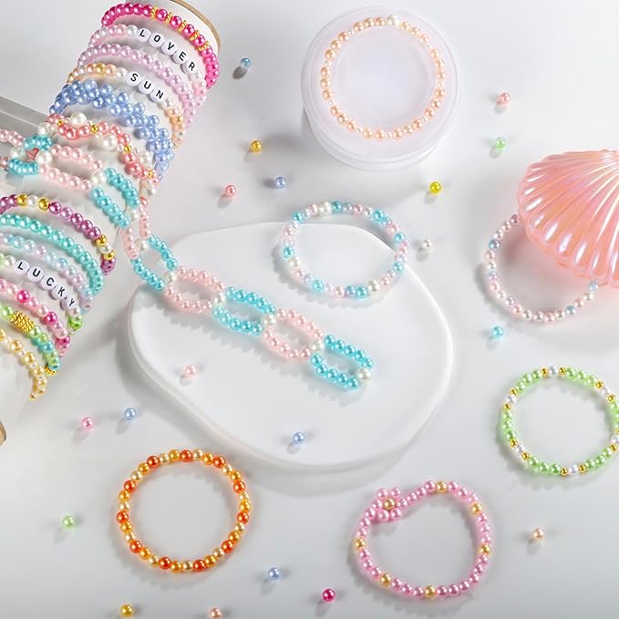 2085pcs Pearl Beads, 32 Colors Colorful Round Beads for Bracelets, Pearl Bead for Jewelry Making, Bracelet Making Kit with Gold Spacer Letter Bead for Crafting Bracelet Necklace Earrings DIY