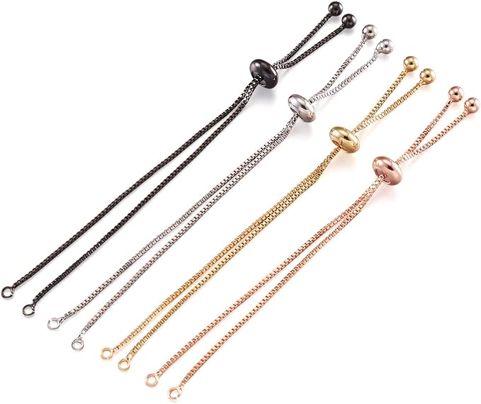 FASHEWELRY 20 Strands Adjustable Brass Bracelet Slider Extender Chains with Rhinestone Ends 8-5/8"(22cm) Meatl Plated for DIY Jewelry Making (Random Mixed Colors)