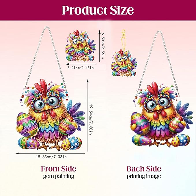 Masendp Easter Chick Diamond Painting Double-Sided Hanging Ornament Set, DIY Irregular Shaped Rhinestone Window Decoration Set, Suitable for Home and Garden Wall Decoration Gifts