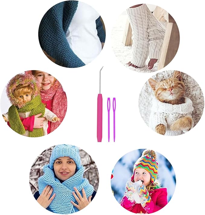 TAODAN 4 Sets Knitting Loom Crochet Hooks Picks for Knitters Home Handmade DIY Colourful Plastic Shank Curved Pointed Crochet Hook Suitable for Making Cushions Scarves Handbag