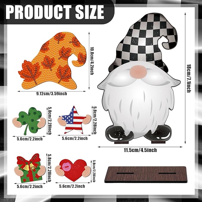 Juexica 32 Pcs Christmas Magnetic Diamond Painting Gnome Sign Art Decor Interchangeable Standing Posture DIY Seasonal Holiday Gifts Tiered Tray with Magnet Pieces for Home Office Desk(Adorable)