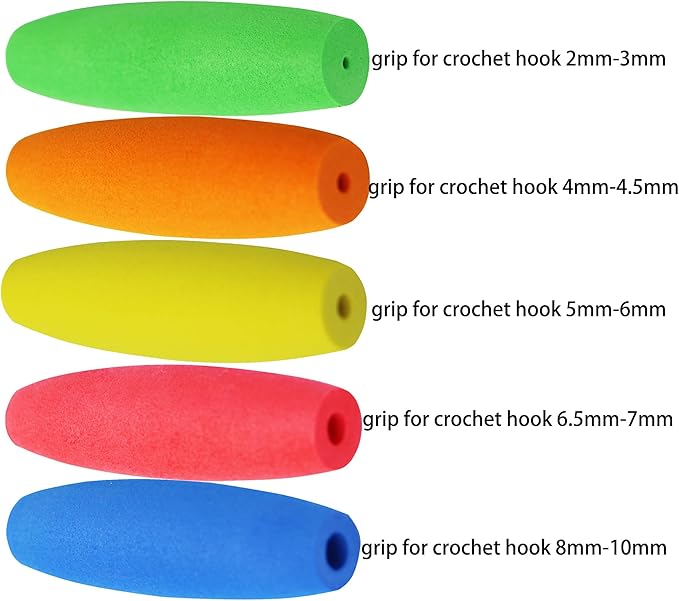 MEYAGO 5PCS Crochet Hook Grips Set Ergonomic Crochet Hook Handle Multi-Size Ergonomic Crochet Hook Handle Attachment - Fits 2mm to 10mm Hooks