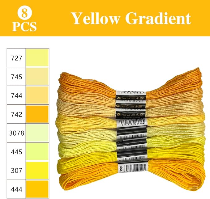 Zhenqing 8-Color Gradient Embroidery Floss Set | 7 Color Families (Red, Yellow, Blue, Green, Purple, Brown, B&W) | 56 Pre-Sorted Skeins, 6-Strand Threads (8m Each) for Sewing & Crafts