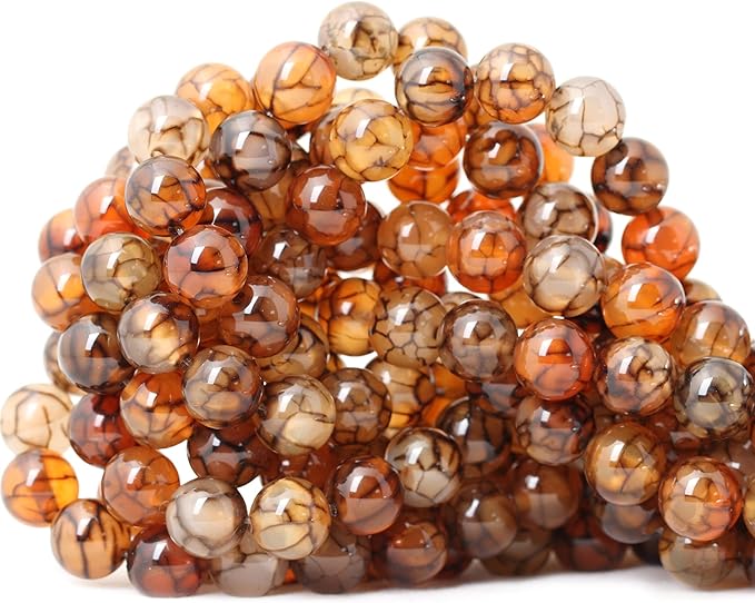 35PCS 10mm Coffee Dragon Vein Agate Gemstone Round Loose Beads for Jewelry Making 1 Strand 15"