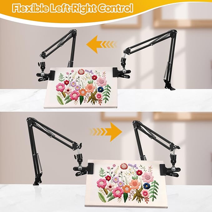 2 sets adjustable embroidery hoop stand,cross stitch hoop holder with 360° rotation,3-in-1 hoop/tablet/phone stand hand free,needlepoint hoop stand,cross stitch stand suitable for embroidery hoops