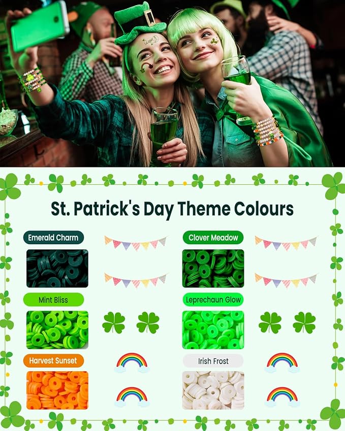 Goldwise Green Beads, St. Patrick’s Day Bracelet Making Kit, Green, White & Orange Beads with Shamrock & Symbolic Charms for Bracelets, Necklaces & Personalized Accessories