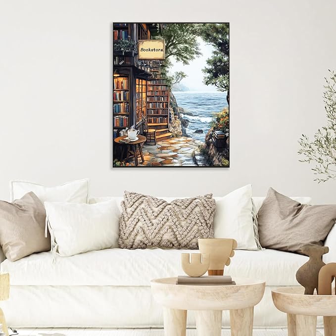 Fotasmua Paint by Numbers for Adults Beginner, Bookshop Adult Paint by Number Kits on Canvas Without Framed, DIY Acrylic Oil Easy Painting by Numbers Crafts Kits for Home Wall Decor 16X20 Inch