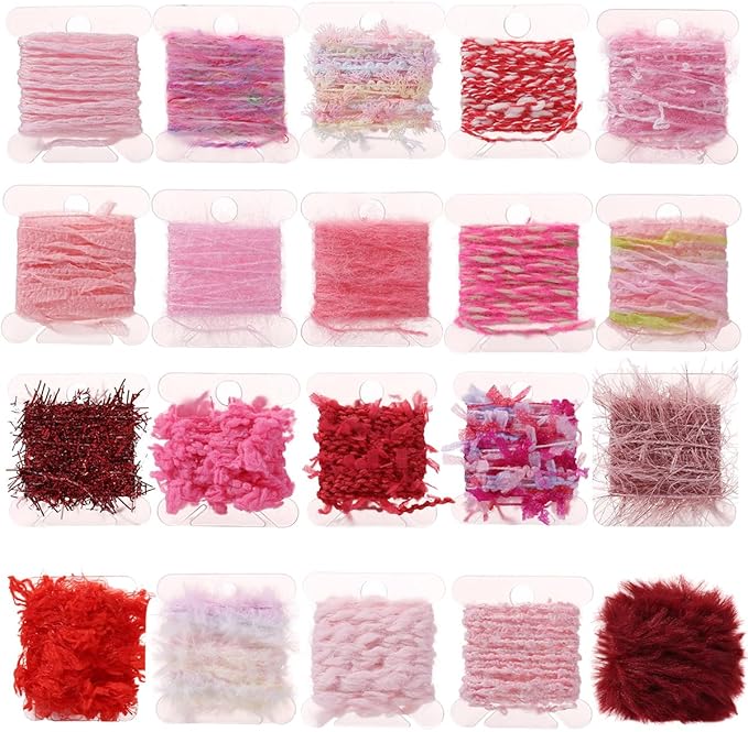 20 Pcs of 2-Yard Original Art Yarns - for DIY Art Yarns for Jewelry Making, Junk Magazines, Knitting, Crafts, Textile Decorative, Tassels, Vintage Yarn Card Making (Pink)