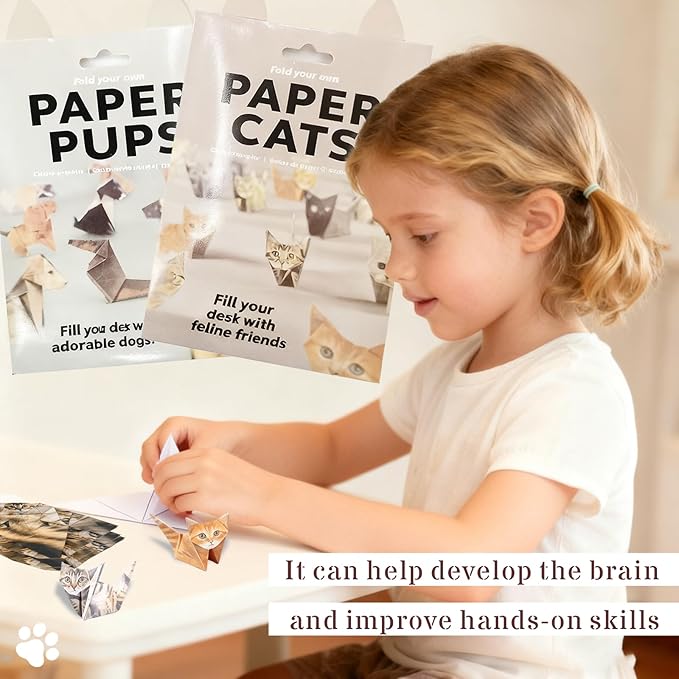 100 Sheets 3D Cat Origami Kit - DIY Foldable Paper Animals, Desk Decor & Craft Gift for Cat Lovers, Adults & Teens
