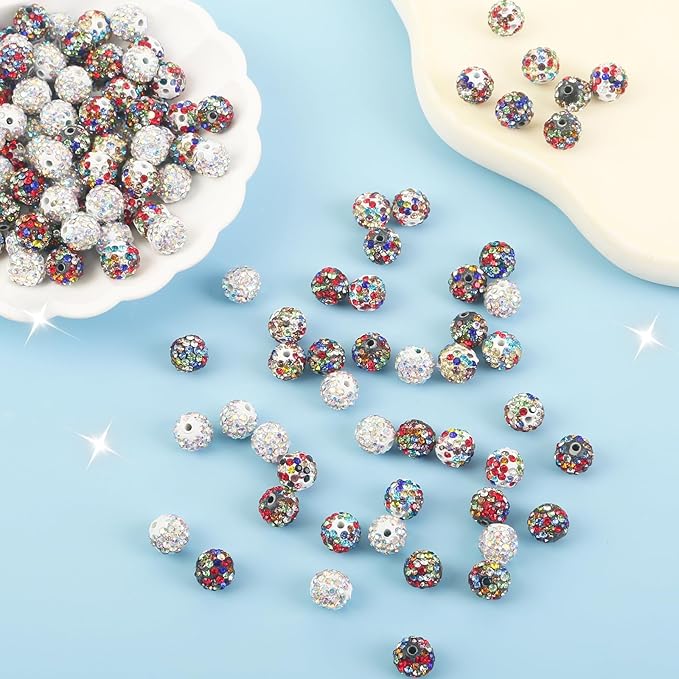 150 Pcs 10mm Rhinestone Beads for Jewelry Making, Colorful Shiny Round Shamballa Disco Baseball Necklace Beads Sparkle Crystal Clay Pave Rhinestones Bead for DIY Bracelet Earring Craft Making Supplies
