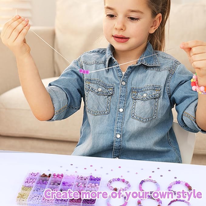 Purple Beads for Jewelry Making,3500pcs Clay Beads,Purple Friendship Bracelet Making Kit DIY Craft Set with 3mm Seed Bead,8mm Glass Bead
