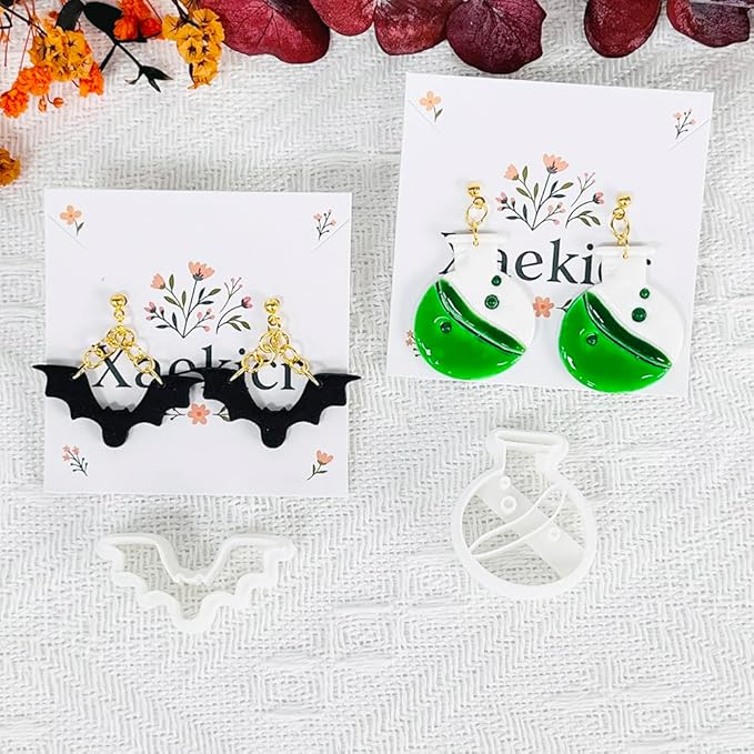Xaekicr 5 Pcs Halloween Polymer Clay Cutters Set – Ghost, Bat, Potion Bottle Clay Earring Cutters for DIY Jewelry Making – Clay Tools for Polymer Clay Molds