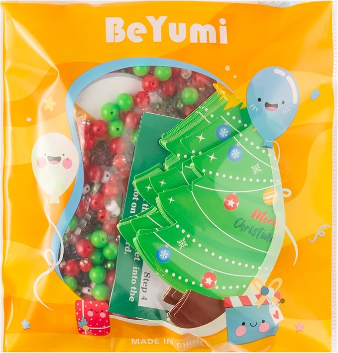BeYumi Christmas Bracelet Craft Kit - 24 Pack Xmas DIY Joy Letter Beads Friendship Bracelets with Christmas Tree Gift Cards Xmas Craft Kits Party School Classroom Fun Activities