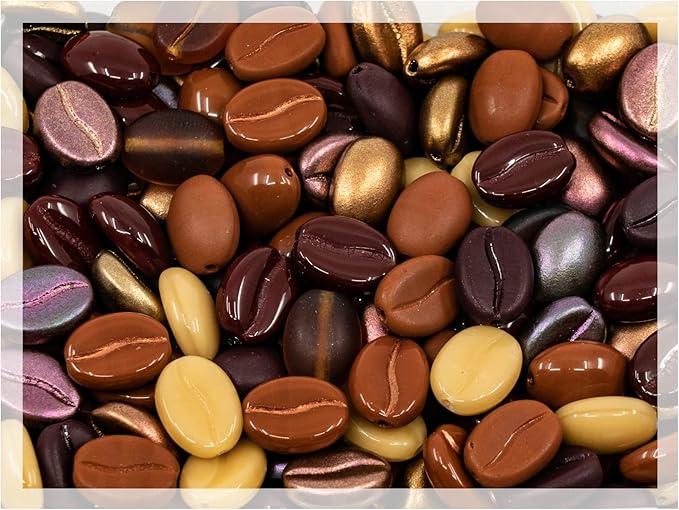 40+ Glass Coffee Bean Beads (0.9oz=25g) Czech Republic, 0.43 inch (11mm) Mix for Jewelry Making Decorations